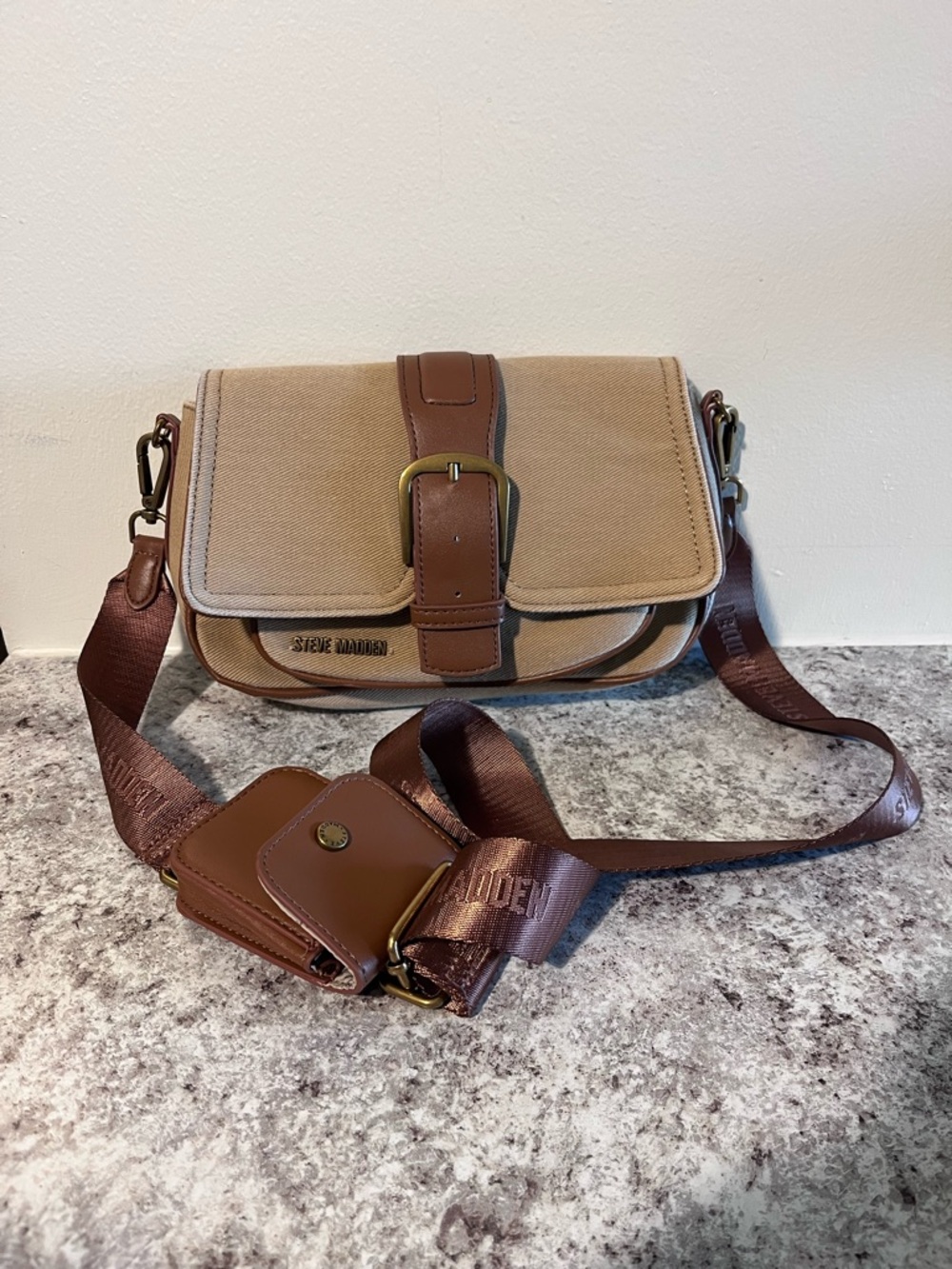 Steve Madden Khaki & Brown Shoulder Bag Purse